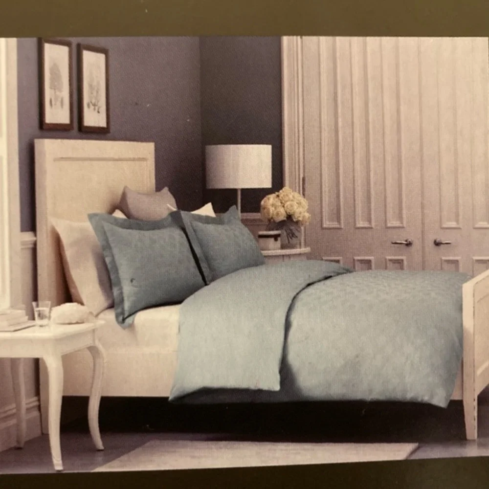 FIELDCREST Luxury Duvet Set - 100% Egyptian cotton Queen Blue Ice  NWT
